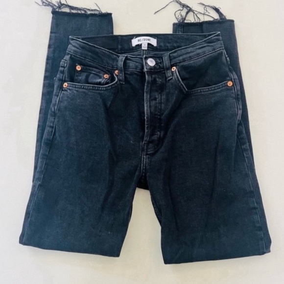 Re/Done Denim - Re/Done Faded Stone Black Button Fly High Rise Skinny Jeans 26